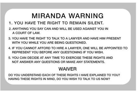 5th Amendment Miranda Card